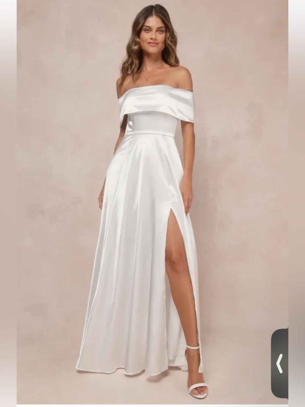 NWT Lulus Greatest Hits White Satin Off-the-Shoulder Maxi Dress